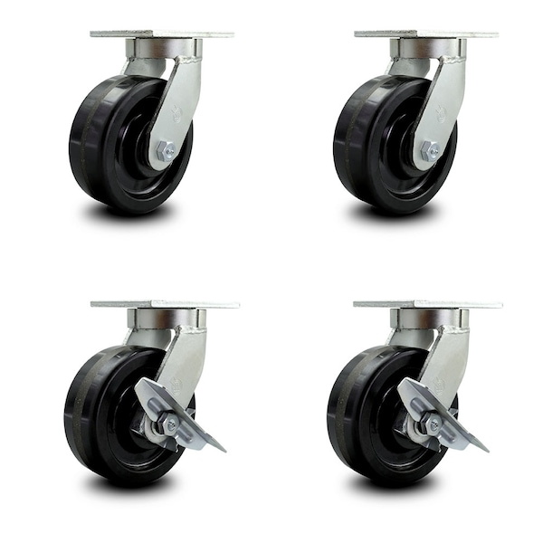 Service Caster 8 Inch Extra Heavy Duty Phenolic Wheel Swivel Caster Set with 2 Brakes, 4PK SCC-KP92S830-PHR-2-SLB-2 - main